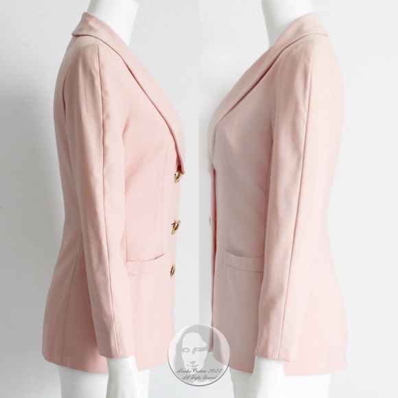 Genny Italy Jacket Pale Pink Blazer Shawl Collar Wool Gabardine US 6 Vintage 90s - Picture 5 of 9